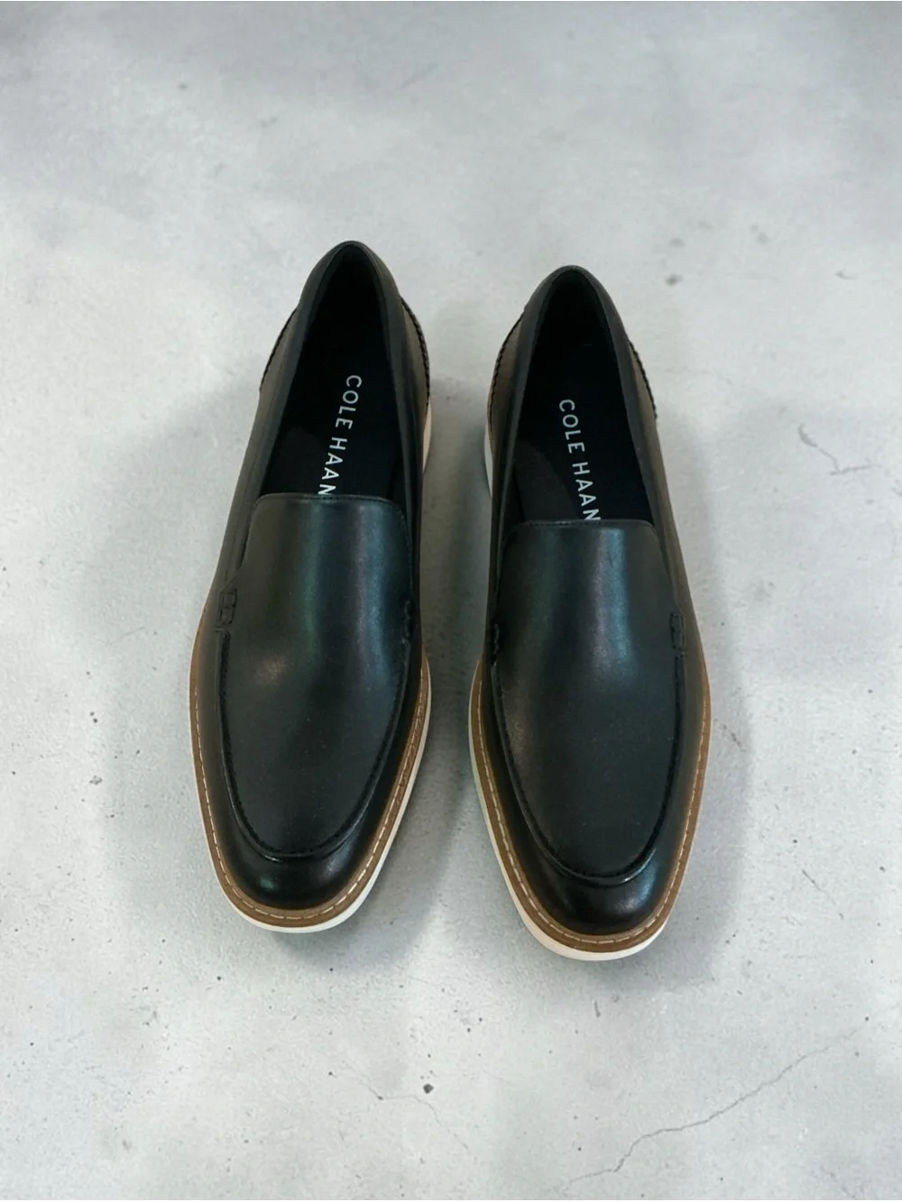Cole Haan Black Leather Slip-On Loafers with Tan Welt